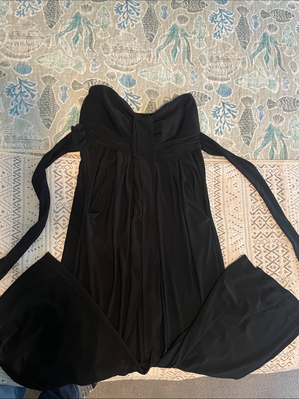 Strapless Black Tie-Waist Jumpsuit